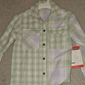 Stylish Kids Plaid Button Down Shirt in Green and Purple